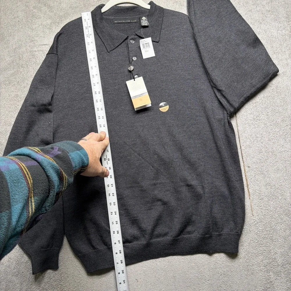 Merino Wool Polo Sweater Gray‎ Long Sleeve Knit Mens XL Metropolitan View